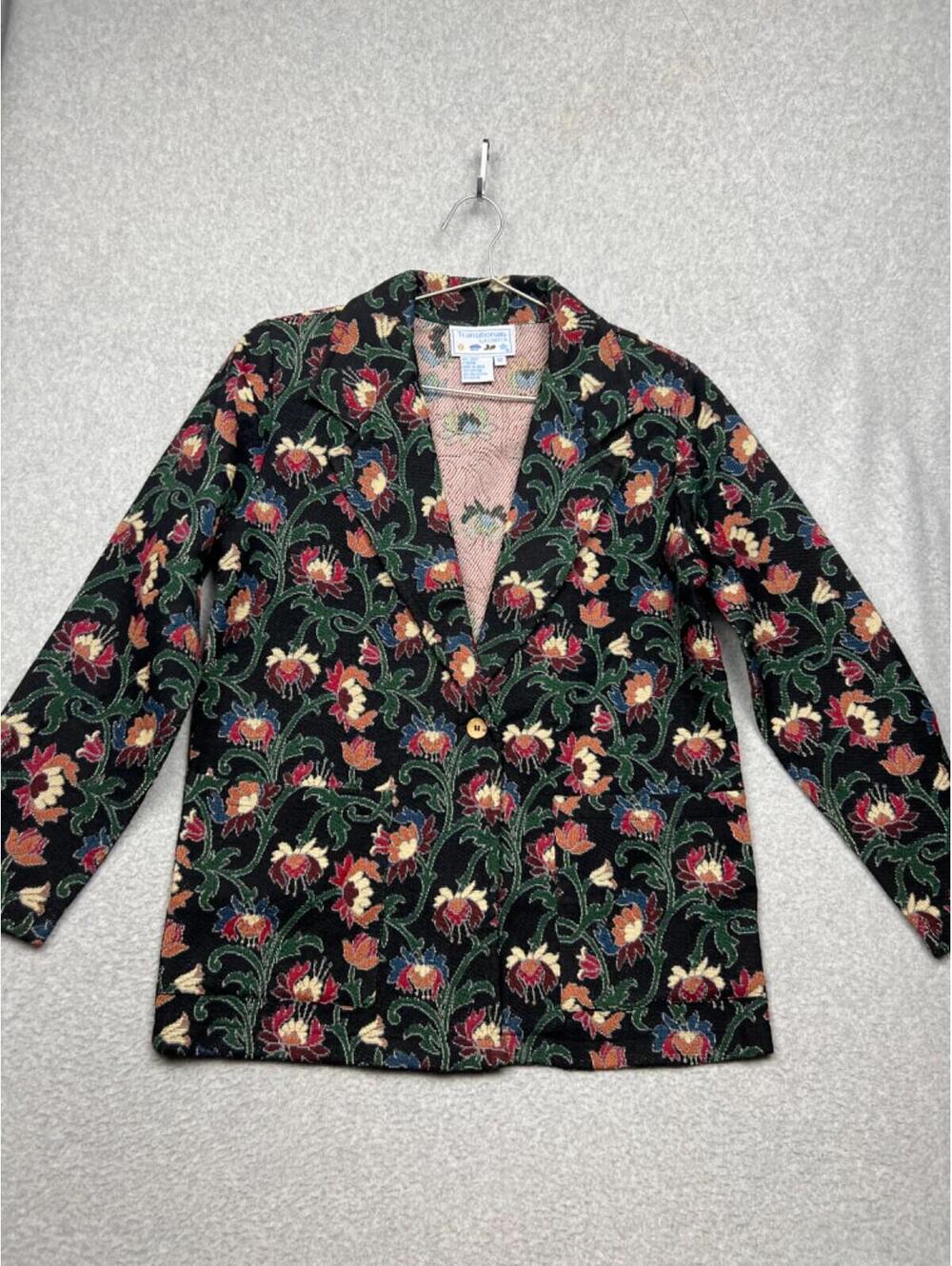 Vintage Tapestry Knitted Floral Blazer Jacket Womens 12 Victorian Artsy